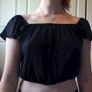 Off the shoulder black crop top with button detail
